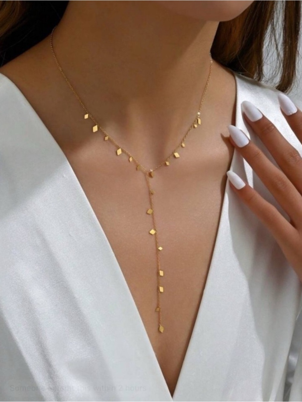 Gold Plated Stainless Steel Geometric Charm Lariat Necklace - Picture 3 of 3